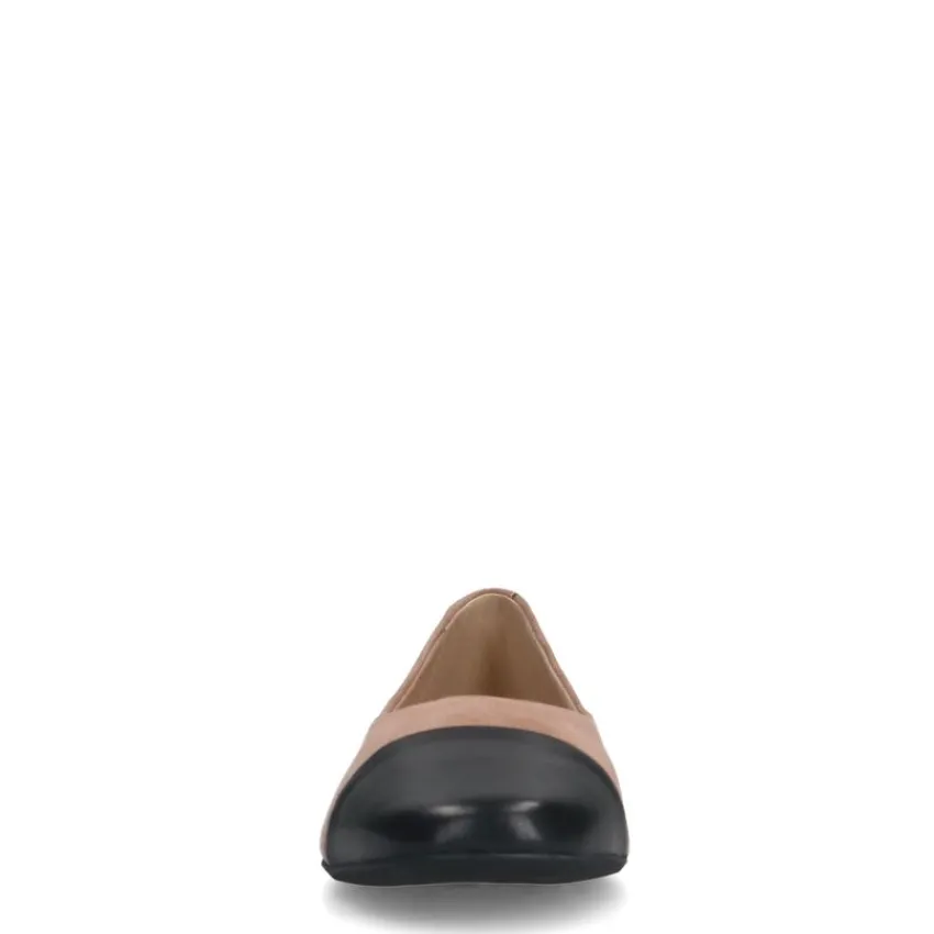 Manfield Beige suède ballerina's met zwarte neus^DAMES Loafers