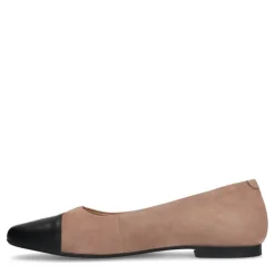 Manfield Beige suède ballerina's met zwarte neus^DAMES Loafers
