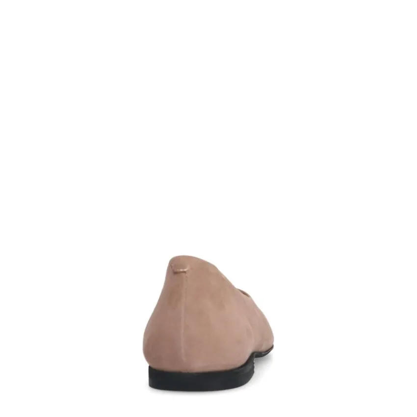 Manfield Beige suède ballerina's met zwarte neus^DAMES Loafers