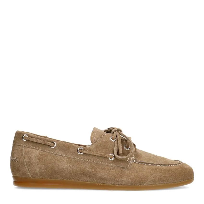 Manfield Beige suède bootschoenen^DAMES Loafers