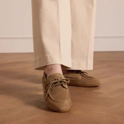 Manfield Beige suède bootschoenen^DAMES Loafers