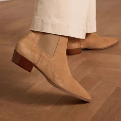 Manfield Beige suède chelsea boots^DAMES Enkellaarsjes