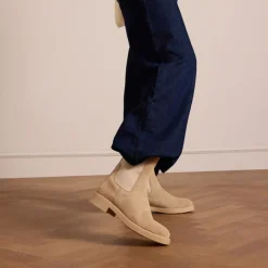 Manfield Beige suède chelsea boots^DAMES Enkellaarsjes