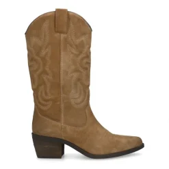 Manfield Beige suède cowboy laarzen^DAMES Laarzen