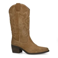 Manfield Beige suède cowboy laarzen^DAMES Laarzen