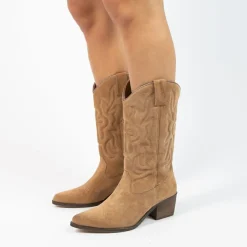 Manfield Beige suède cowboy laarzen^DAMES Laarzen