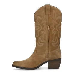 Manfield Beige suède cowboy laarzen^DAMES Laarzen