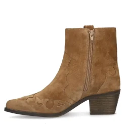 Manfield Beige suède cowboy laarzen^DAMES Enkellaarsjes
