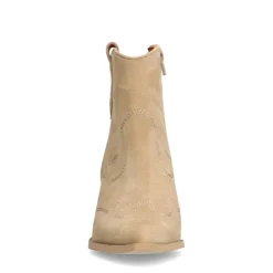 Manfield Beige suède cowboy laarzen^DAMES Enkellaarsjes