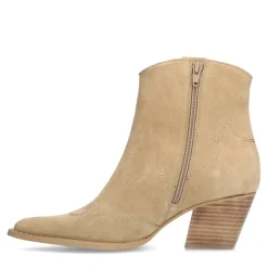 Manfield Beige suède cowboy laarzen^DAMES Enkellaarsjes