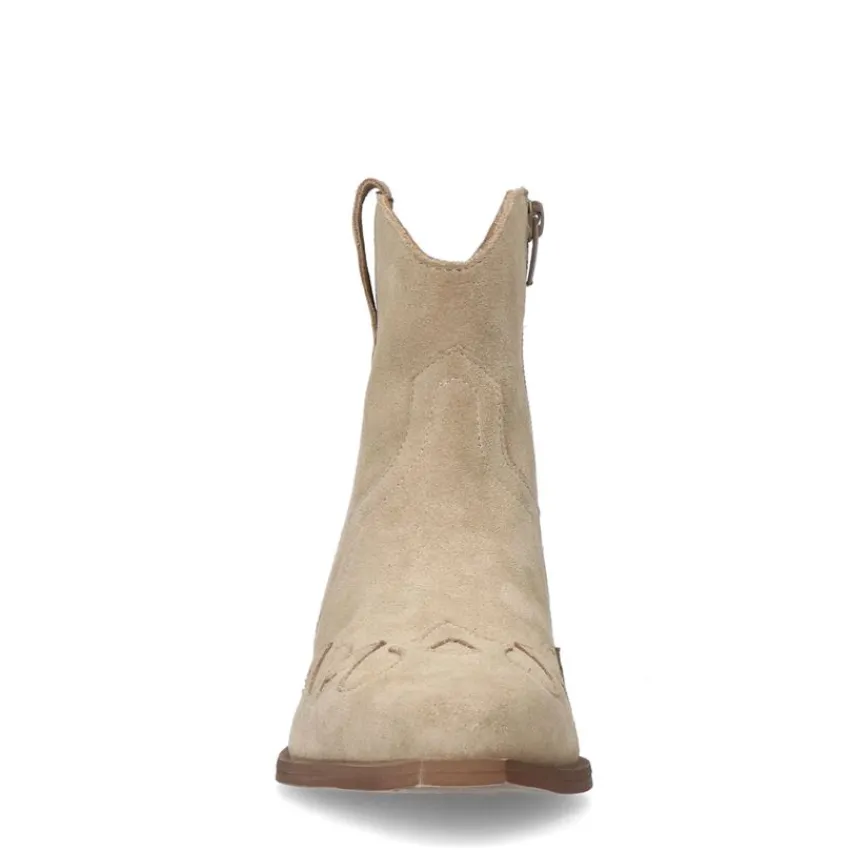 Manfield Beige suède cowboy laarzen^DAMES Enkellaarsjes