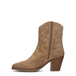 Manfield Beige suède cowboy laarzen^DAMES Enkellaarsjes