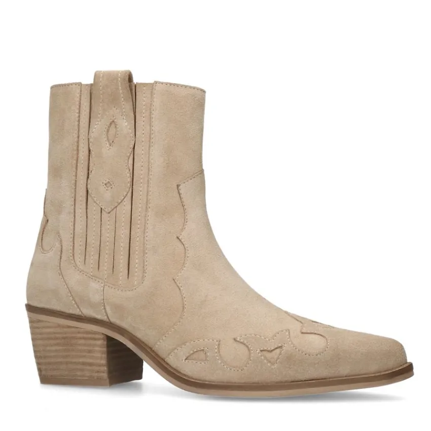 Manfield Beige suède cowboylaarzen^DAMES Enkellaarsjes