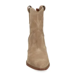 Manfield Beige suède cowboylaarzen^DAMES Enkellaarsjes