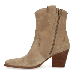 Manfield Beige suède cowboylaarzen^DAMES Enkellaarsjes