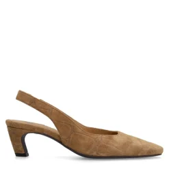 Manfield Beige suède croco slingbacks^DAMES Pumps|Slingbacks