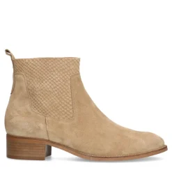 Manfield Beige suède enkellaarsjes^DAMES Enkellaarsjes