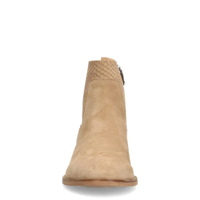 Manfield Beige suède enkellaarsjes^DAMES Enkellaarsjes