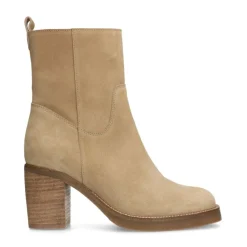 Manfield Beige suède enkellaarsjes^DAMES Enkellaarsjes