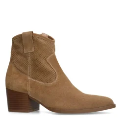 Manfield Beige suède enkellaarsjes^DAMES Enkellaarsjes