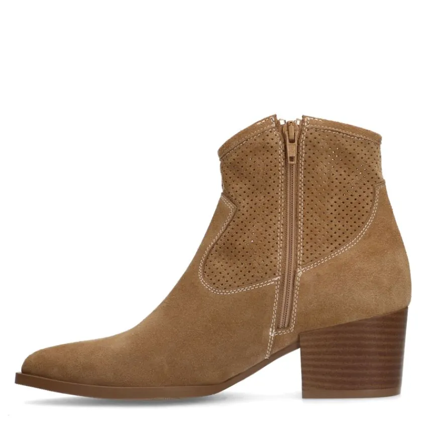 Manfield Beige suède enkellaarsjes^DAMES Enkellaarsjes