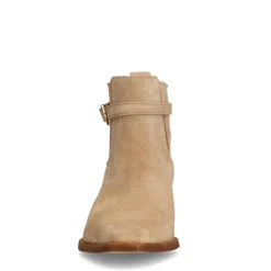 Manfield Beige suède enkellaarsjes met hak^DAMES Enkellaarsjes