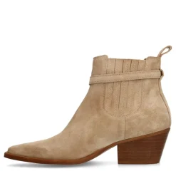 Manfield Beige suède enkellaarsjes met hak^DAMES Enkellaarsjes