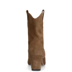 Manfield Beige suède enkellaarsjes met hak^DAMES Enkellaarsjes