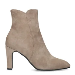 Manfield Beige suède enkellaarsjes met hak^DAMES Enkellaarsjes