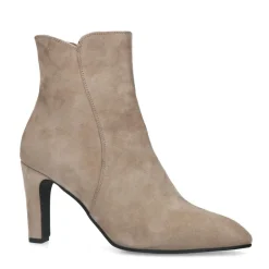 Manfield Beige suède enkellaarsjes met hak^DAMES Enkellaarsjes