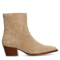 Manfield Beige suède enkellaarsjes met hak^DAMES Enkellaarsjes