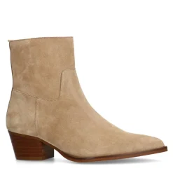 Manfield Beige suède enkellaarsjes met hak^DAMES Enkellaarsjes