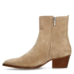 Manfield Beige suède enkellaarsjes met hak^DAMES Enkellaarsjes