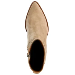 Manfield Beige suède enkellaarsjes met hak^DAMES Enkellaarsjes