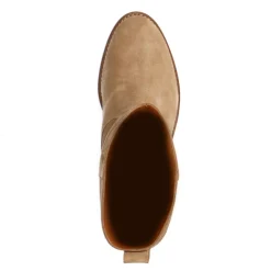 Manfield Beige suède enkellaarsjes met hak^DAMES Enkellaarsjes