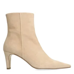 Manfield Beige suède enkellaarsjes met hak^DAMES Enkellaarsjes