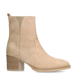 No Stress Beige suède enkellaarsjes met hak^DAMES Enkellaarsjes