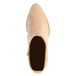 No Stress Beige suède enkellaarsjes met hak^DAMES Enkellaarsjes