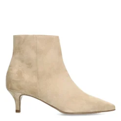 Manfield Beige suède enkellaarsjes met hak^DAMES Enkellaarsjes