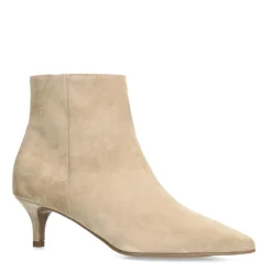 Manfield Beige suède enkellaarsjes met hak^DAMES Enkellaarsjes