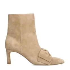 Manfield Beige suède enkellaarsjes met hak^DAMES Enkellaarsjes