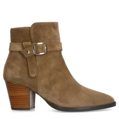 Manfield Beige suède enkellaarsjes met hak^DAMES Enkellaarsjes