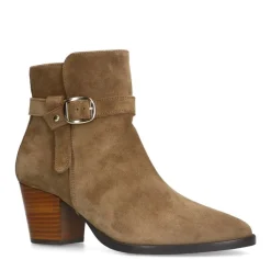Manfield Beige suède enkellaarsjes met hak^DAMES Enkellaarsjes