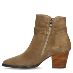 Manfield Beige suède enkellaarsjes met hak^DAMES Enkellaarsjes