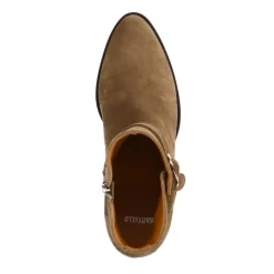 Manfield Beige suède enkellaarsjes met hak^DAMES Enkellaarsjes