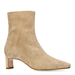 Manfield Beige suède enkellaarsjes met hak^DAMES Enkellaarsjes