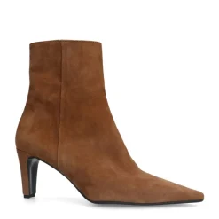 Manfield Beige suède enkellaarsjes met hak^DAMES Enkellaarsjes