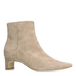 Manfield Beige suède enkellaarsjes met hak^DAMES Enkellaarsjes