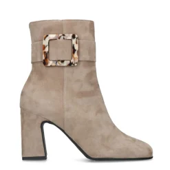 Manfield Beige suède enkellaarsjes met gesp^DAMES Enkellaarsjes