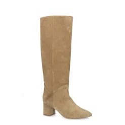 Manfield Beige suède hoge laarzen met hak^DAMES Laarzen
